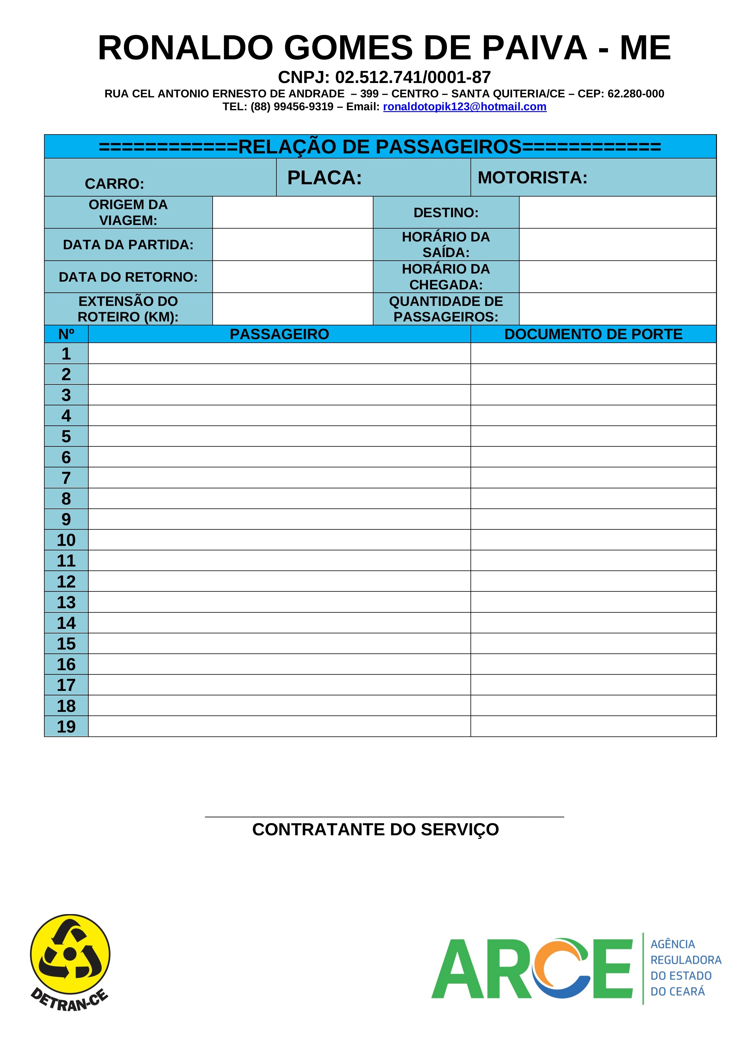 Prévia do modelo da relação de passageiros